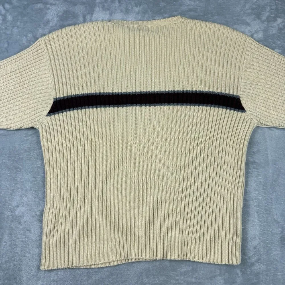 J.Crew Vintage Heavy Cotton Rib Knit Crewneck Sweater Cream Stripe XL Madagascar